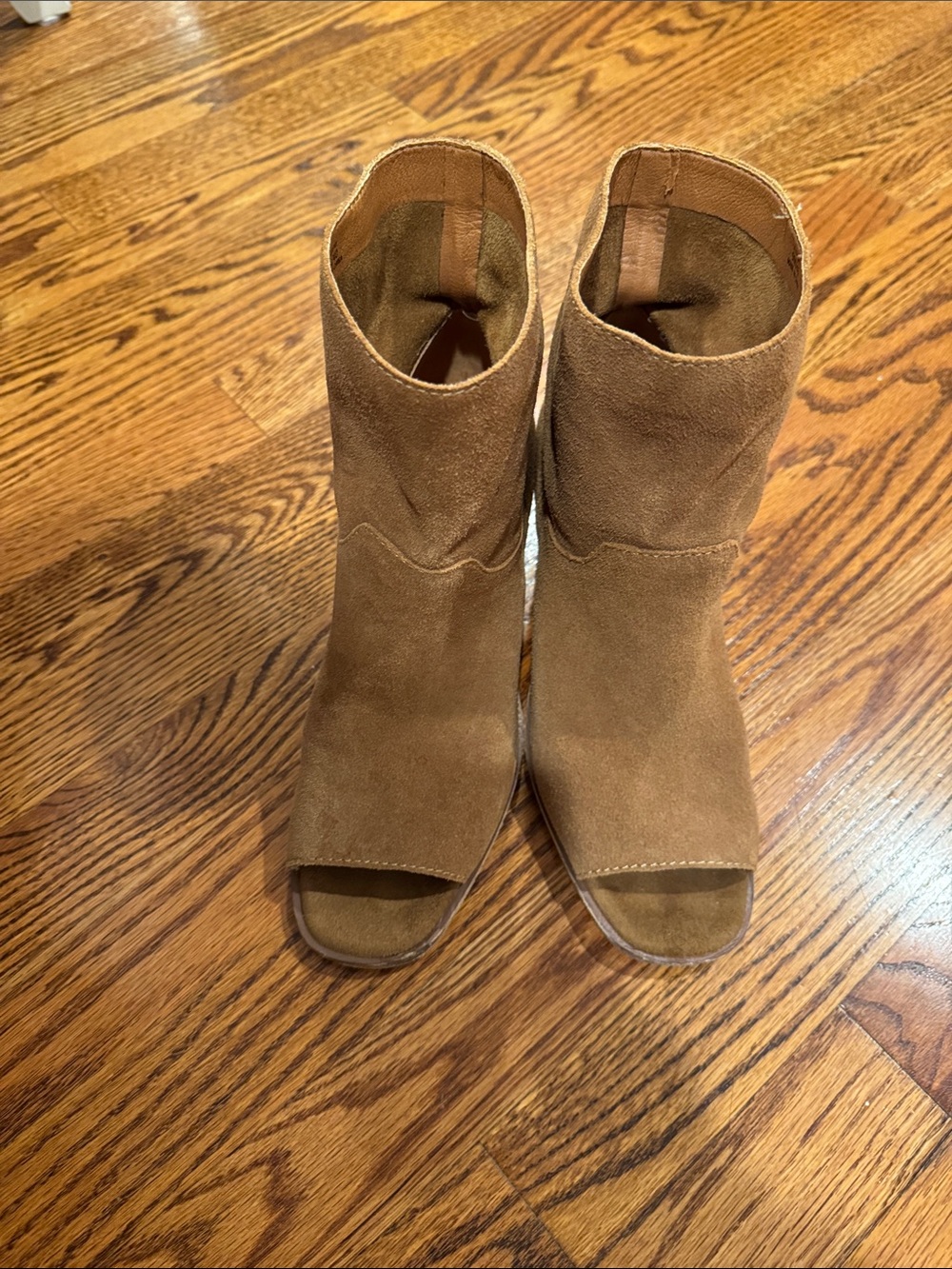 Lucky Brand Womens Tan Suede Open-Toe Ankle Booties